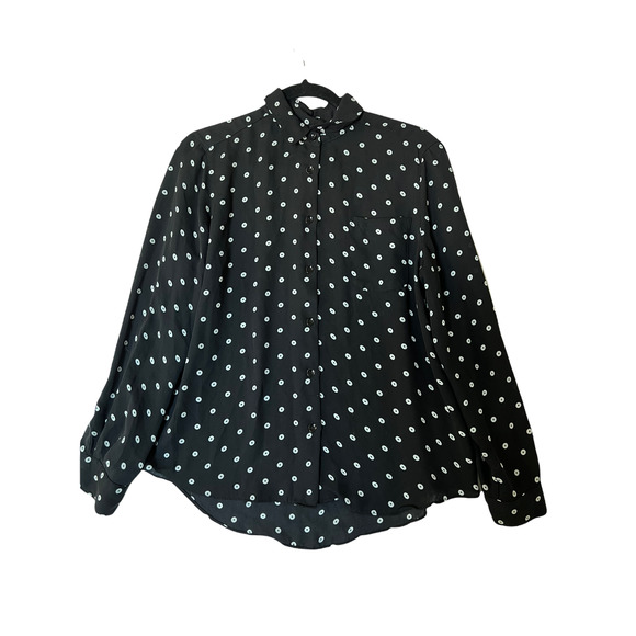 PHILOSOPHY Womens Shirt Button Up Blouse Long Sleeve Polka Dot Black/White Sz S - Picture 1 of 4